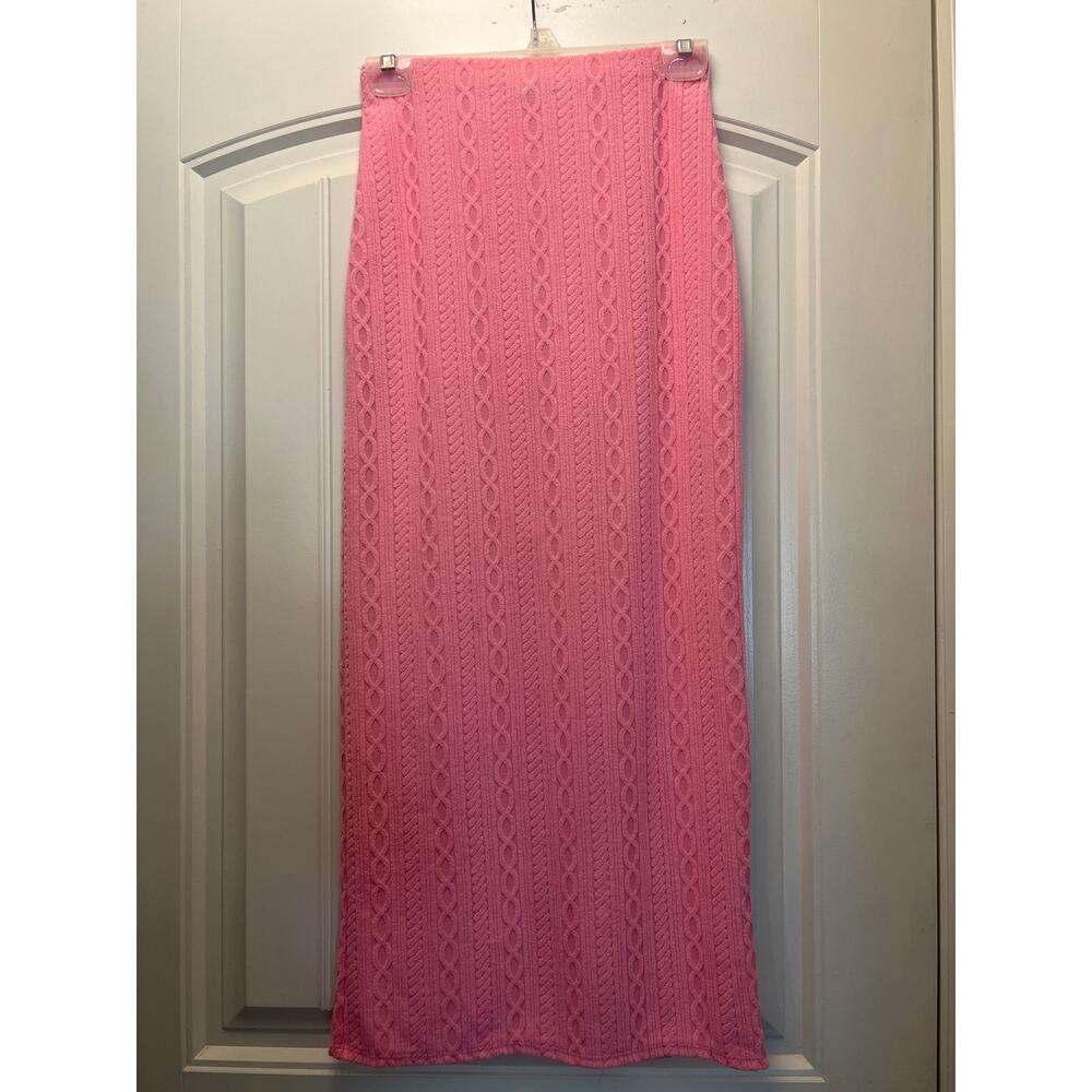 Blue Blush Women’s Soft & Stylish Cable Knit Comfy Pull On Maxi Skirt Sz S Pink